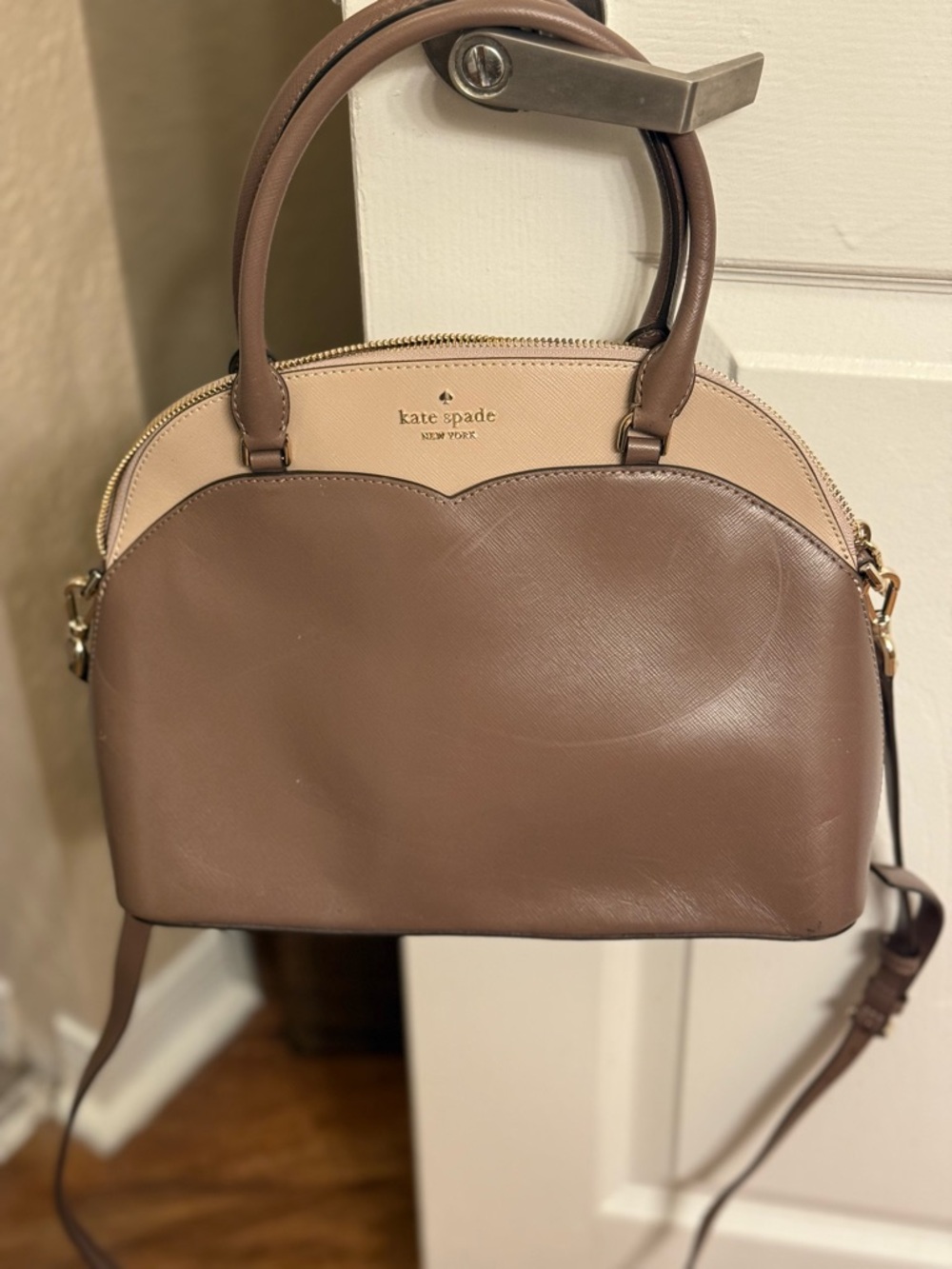 kate spade Two-Tone Taupe Brown & Cream Leather Satchel